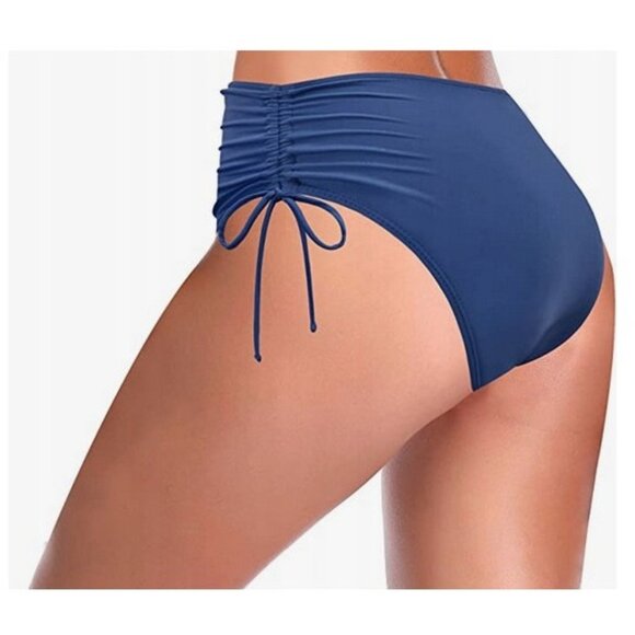 SHEKINI Womens SMALL Royal Blue Rouched Side Tie High Waist BIKINI BOTTOM NWT - Picture 2 of 4